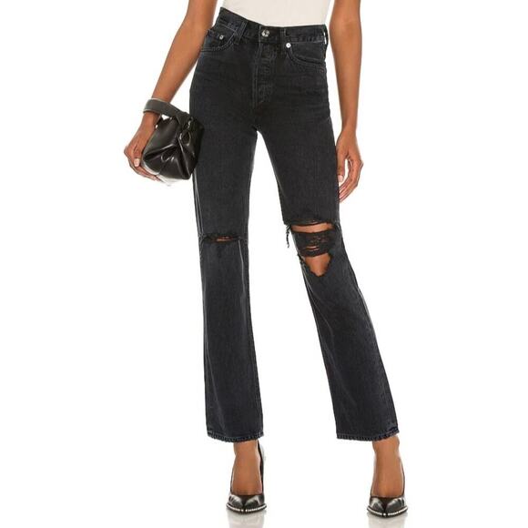 AGOLDE Lana Mid Rise Vintage Straight Jeans Black Size 24 - Picture 1 of 6